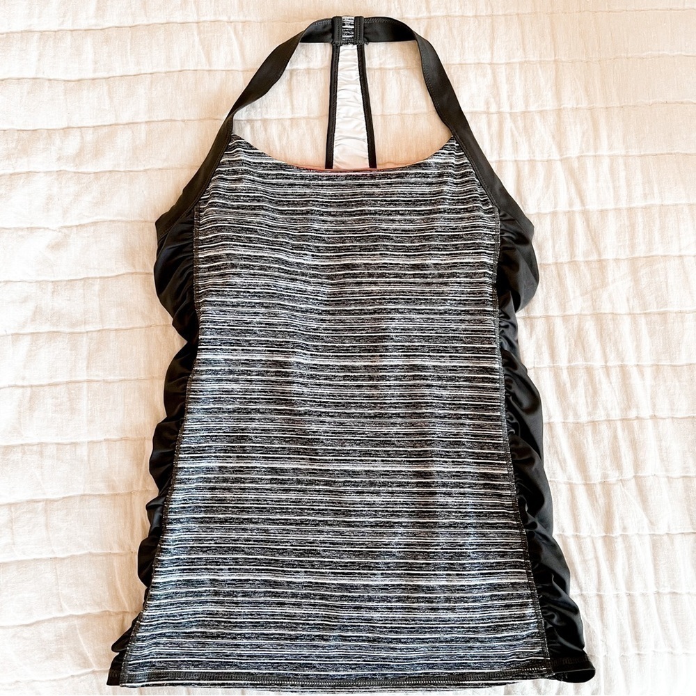 Ideology Gray Striped Racerback Rouched Side Athletic Tank Top Size Medium